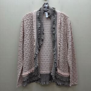 Chicos Wool Blend Cardigan Sweater SZ 2 US LG Chic Long Sleeve Pink w/Metallic